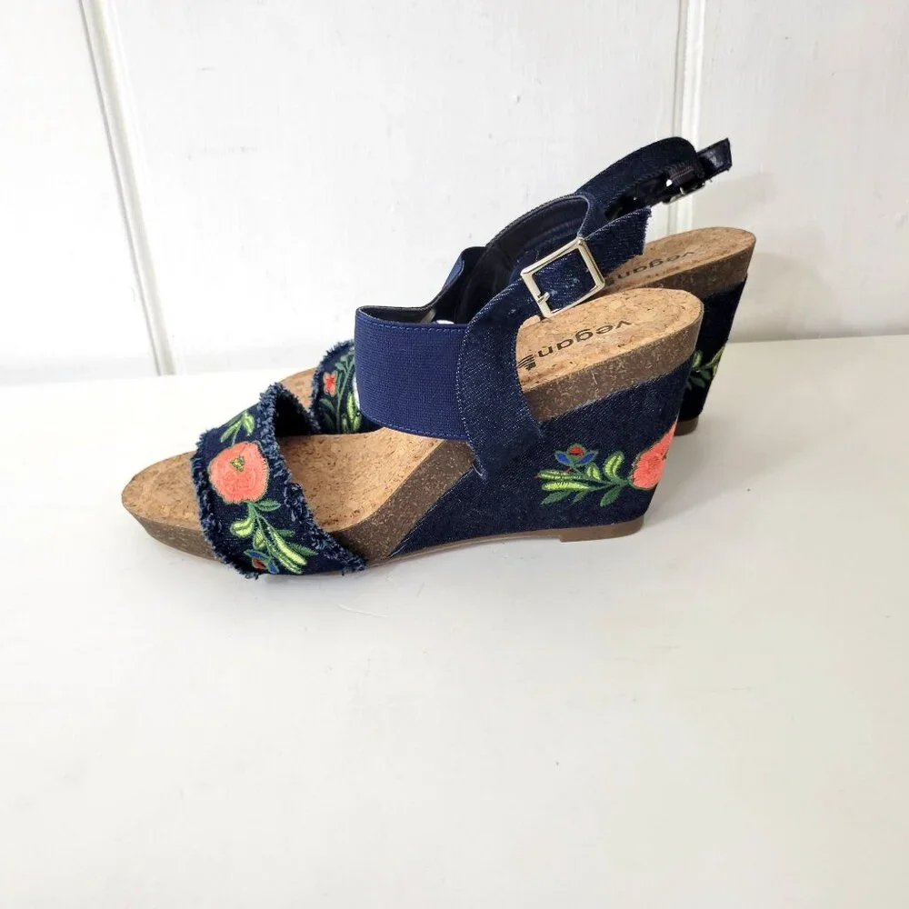 VeganBio Embroidered Cork Wedge Sandals - Picture 9 of 9